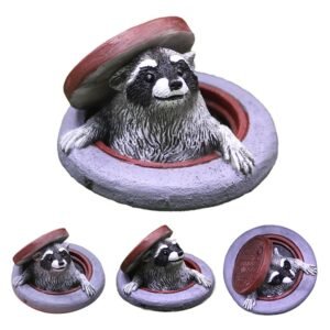 Raccoon Ornament Under Manhole Cover Garden Microlandscape Simulation Animal Resin Decor For Indoor/Outdoor Lawn, Tabletop Decor